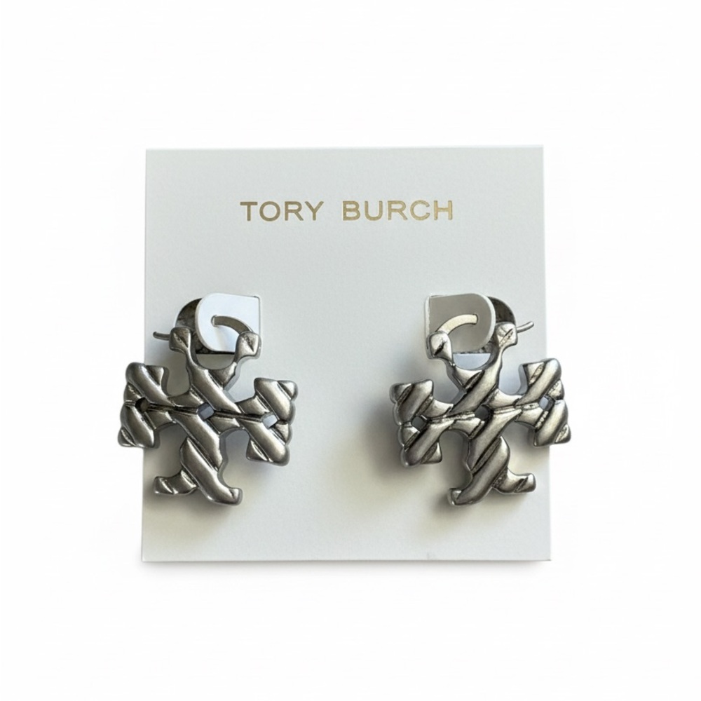 Tory Burch Roxanna Logo Silver Earrings